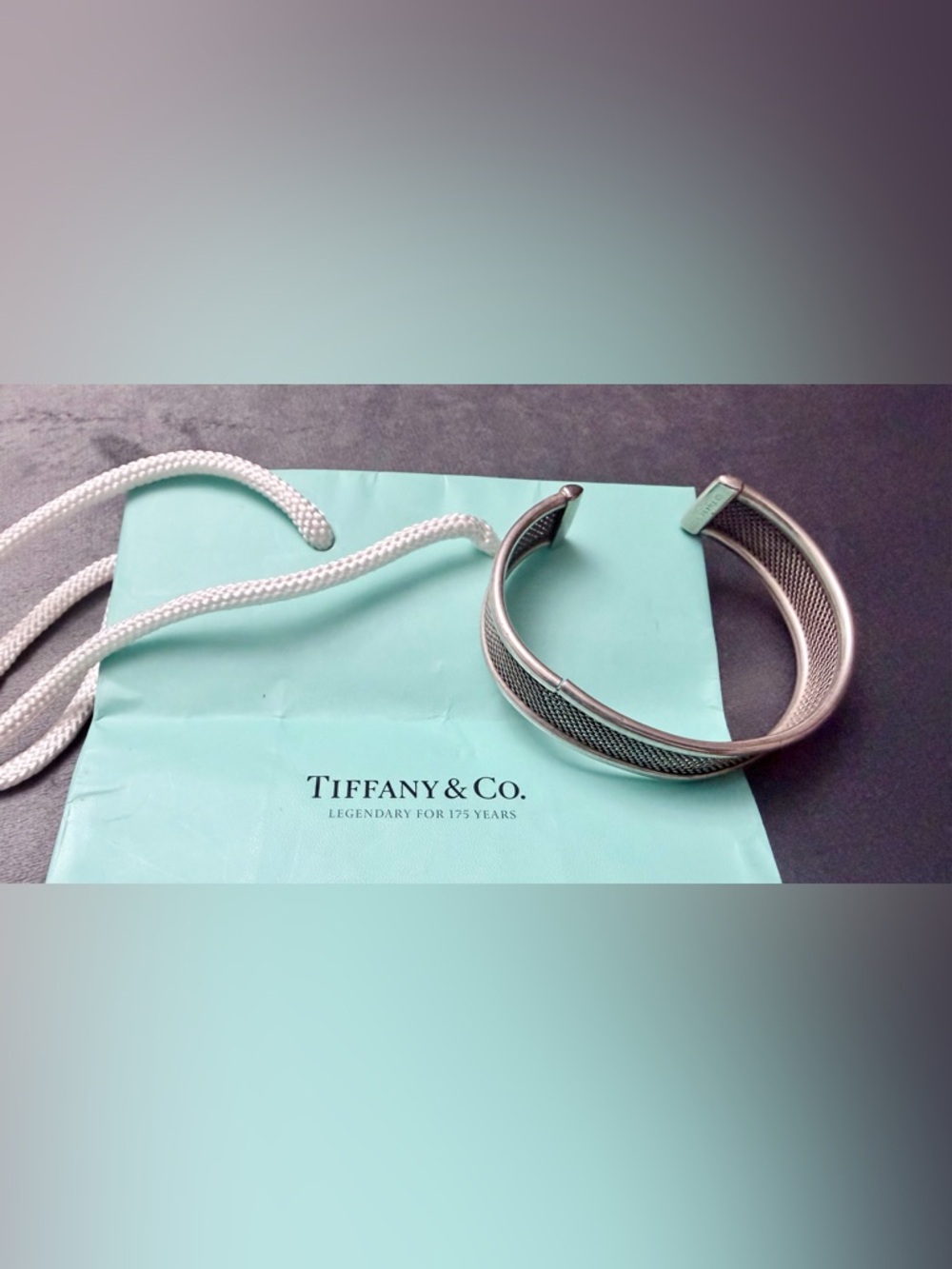Tiffany & Co 925 Sterling Silver Cuff Bracelet Mesh Chain Auth AS IS REPAIR - Picture 2 of 12